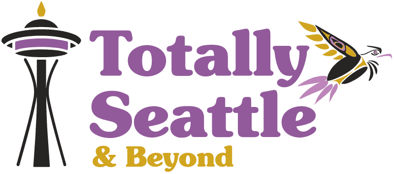 Logo with the Space Needle, "Totally Seattle & Beyond" in purple and yellow text, and a stylized bird illustration. Perfect for those seeking private Seattle tours or unique Seattle sightseeing experiences that capture the city's essence.